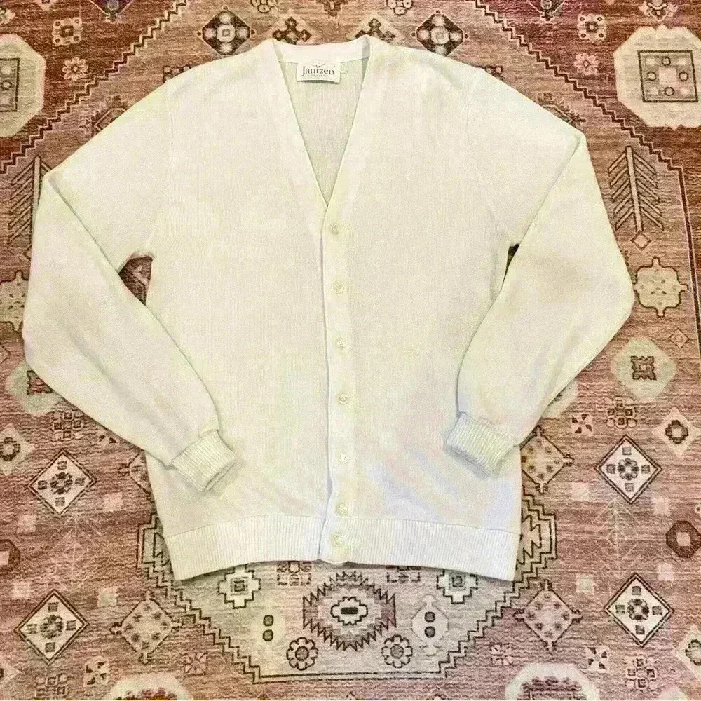 Vintage Jantzen White Knit Button Up Cardigan Sweater